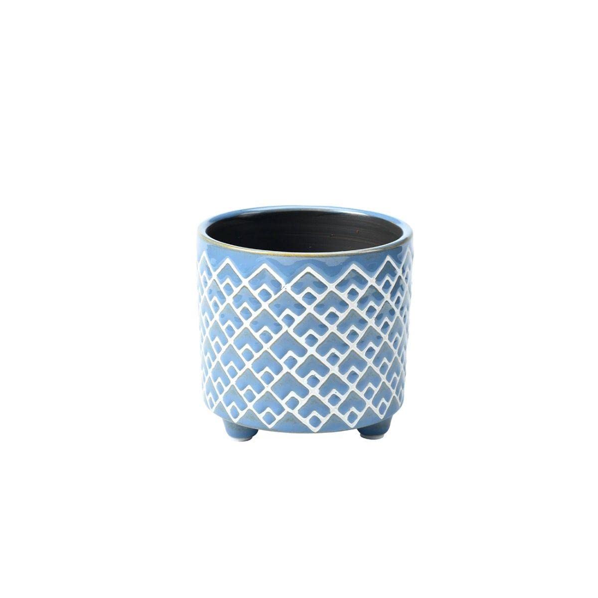 Burgon & Ball Bilbao Glazed Plant Pot, Small, Blue