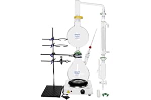 YUXUN YX 2000ml Essential Oil Distillation Apparatus with Graham Condenser + Hot Stove + Essential Oil Separator Lab Glass Distillation Kit Steam Water Distiller Purifier (2000ml)