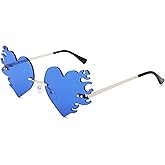 COASION Melting Heart Sunglasses for Women Rimless Party Cute Prom Glasses Fashion Fire Flame Shades