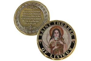 Aizics Mint St Therese of Lisieux Coin, Saint Therese The Little Flower Catholic Challenge Coin, Religious Coin Collectibles, Iron Plated 38mm x 2mm