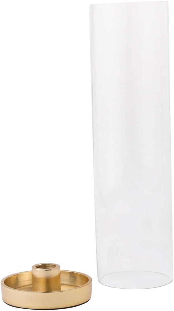 Hurricane Taper Candle Holder - Clear Glass Chimney with Brass Base, 12 Inch Tall, 3 Inch Diameter Tube, Wedding Table Centerpiece, Fits Standard Tapered Candlesticks: Kitchen & Dining