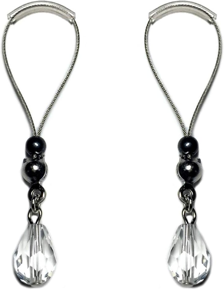 BoDivas Fake Nipple Piercing Jewelry Noose Rings Non-Piercing Faceted Teardrop Clear