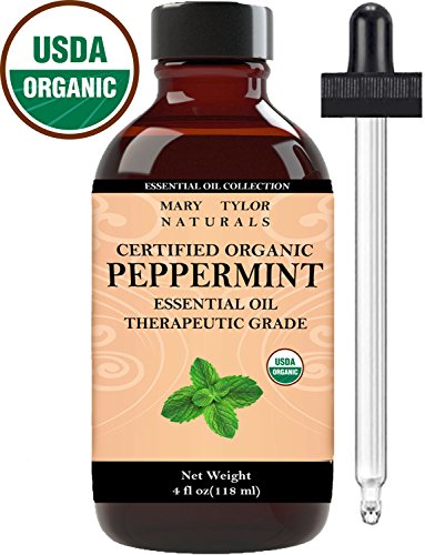 Mary Tylor Naturals Organic Peppermint Essential Oil Large 4 oz, USDA Certified Organic, Premium Therapeutic Grade, 100% Pure, Perfect for Aromatherapy, Relaxation, Improved Mood, Repel Mice, Pests