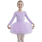 Toddler Girls Ballet Leotard Long Sleeve Tutu Dress with Shiny Skirt Kids Ballerina Dance Outfits