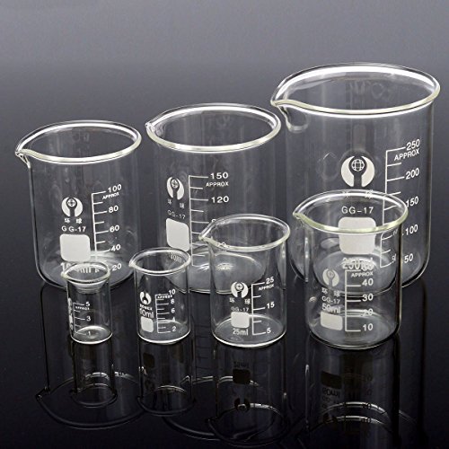 Toolcool 7Pcs Borosilicate Glass Beaker Set 5ml 10ml 25ml 50ml 100ml 150ml 250ml Container Volumetric Glassware For Laboratory
