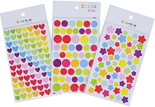 Mtele 18 Sheets Rainbow Color Circle Heart Star Shape Decorative Stickers