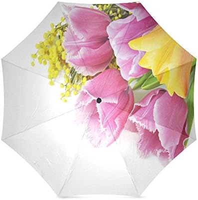 Pink and Yellow Tulips Flowers Anti Rain Windproof Travel Golf Sports Foldable Umbrella