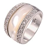 Weina Women's 925 Sterling Silver 9.98cttw Gemstone Filled Pearl shell White Sapphire Ring Size 6 7 8 9 10