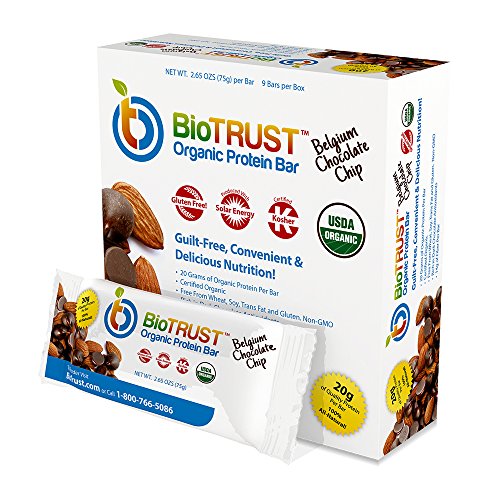 BioTrust Organic Meal Replacement Protein Bars, Belgium Chocolate Chip, 9 Bars