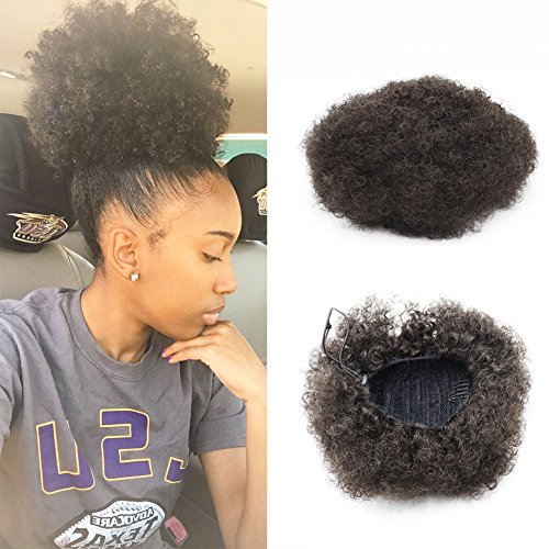 Synthetic Curly Hair Ponytail African American Short Afro Kinky Curly Wrap Synthetic Drawstring Puff Ponytail Hair Extensions Wig with Clips（#2）by VGTE Beauty