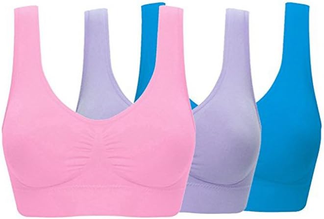 Durcoo Women's 3Pack Seamless Sports Bra Wireless Genie Bra with Removable Pads