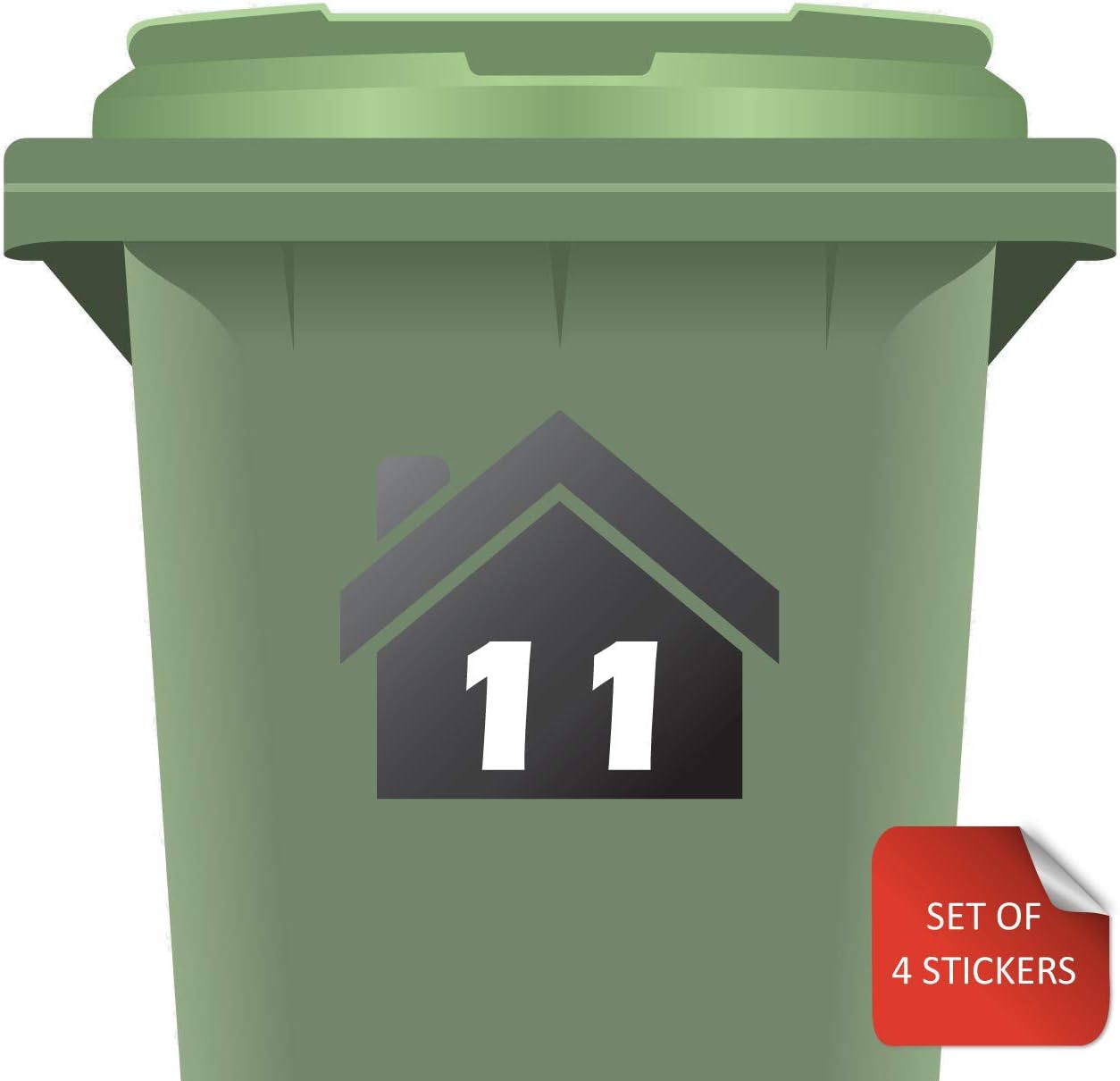 RJWprint Wheelie Bin Stickers Number (Pack of 4) Custom Made in Black