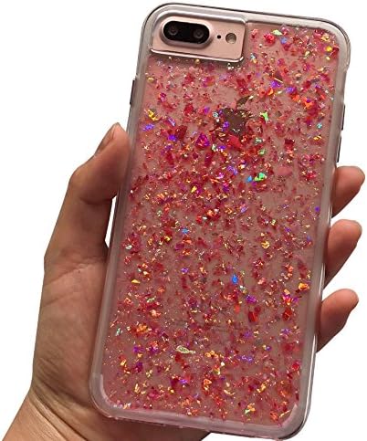 True Color Case Compatible with iPhone 7 Plus Case/iPhone 8 Plus Case, Handmade Clear Confetti Blast Iridescent Glitter Bling Holographic Sparkle Protective Hard Shell & TPU Bumper Cover - Ruby Red