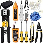 LEATBUY-RJ45-Crimp-Tool-Set-for-RJ11RJ12Cat5Cat5eCat6-Crimping-Tool-for-Regular-End-Pass-Through-with-50PCS-Connectors-50PCS-Covers-Network-Wire-Stripper-KitStapler-type