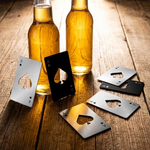 ANEBAKE 60 Piezas Destapador de Cerveza de Póker, Abridor de Botellas Portátil de Acero Inoxidable, Adecuado para Reuniones Familiares, Fiestas, Bares y Otras Ocasiones (30 Plateados y 30 Negros)