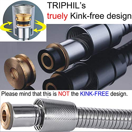 TRIPHIL Kink-free Shower Hoses for Handheld Showerhead Hose Replacement Ultra-flexible Metal Shower Tube Extension 360 Degree Swivel Anti-twist 2 Brass Nuts Stainless Steel Sleeve Chrome 59 Inches