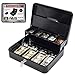 BAYA Cash Box with Money Tray | Key Lock | Tiered Coin Tray with Lid | Steel Cash/Money Storage Safe | For Petty Cash Security | 12 x 10 x 3.5 Inches | Black