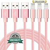 Youer Lightning Cable 3Pack 10FT Nylon Braided Certified iPhone Cable USB Cord Charging Charger for Apple iPhone X, 8, 7, 7 Plus, 6, 6s, 6+, 5, 5c, 5s, SE, iPad, iPod Nano, iPod Touch (Pink)
