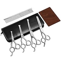 ERUW Dog Grooming Scissors, Heavy Duty Stainless Steel Dog Grooming kit with Thinning Shears & Comb & Down-Curved Shears -Safety Rounded Tip Sharp Durable Shears Best for Trimming