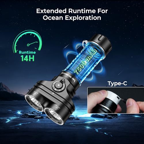 Wurkkos DL05 Diving Flashlight 6000 Lumens Underwater LED Flashlight IPX8 Waterproof 100 m Battery 14h Rechargeable USB-C for Snorkeling Spearfishing and Camping