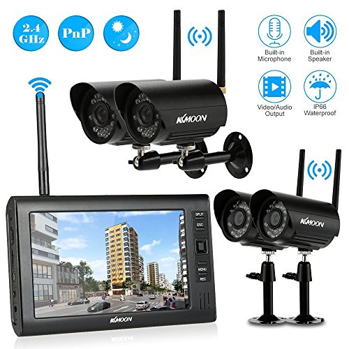 KKmoon 4CH 7 Inch Wireless Video Surveillance System, IP66 Waterproof Indoor & Outdoor Bullet Camera, Night Vision Motion Detecting Support