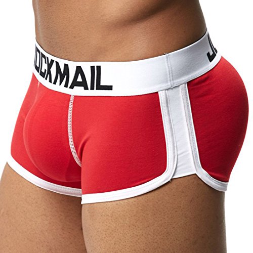 Jiyaru Men's Padded Boxer Brief Soft Cotton Hip-up Underwear Trunk Red XL