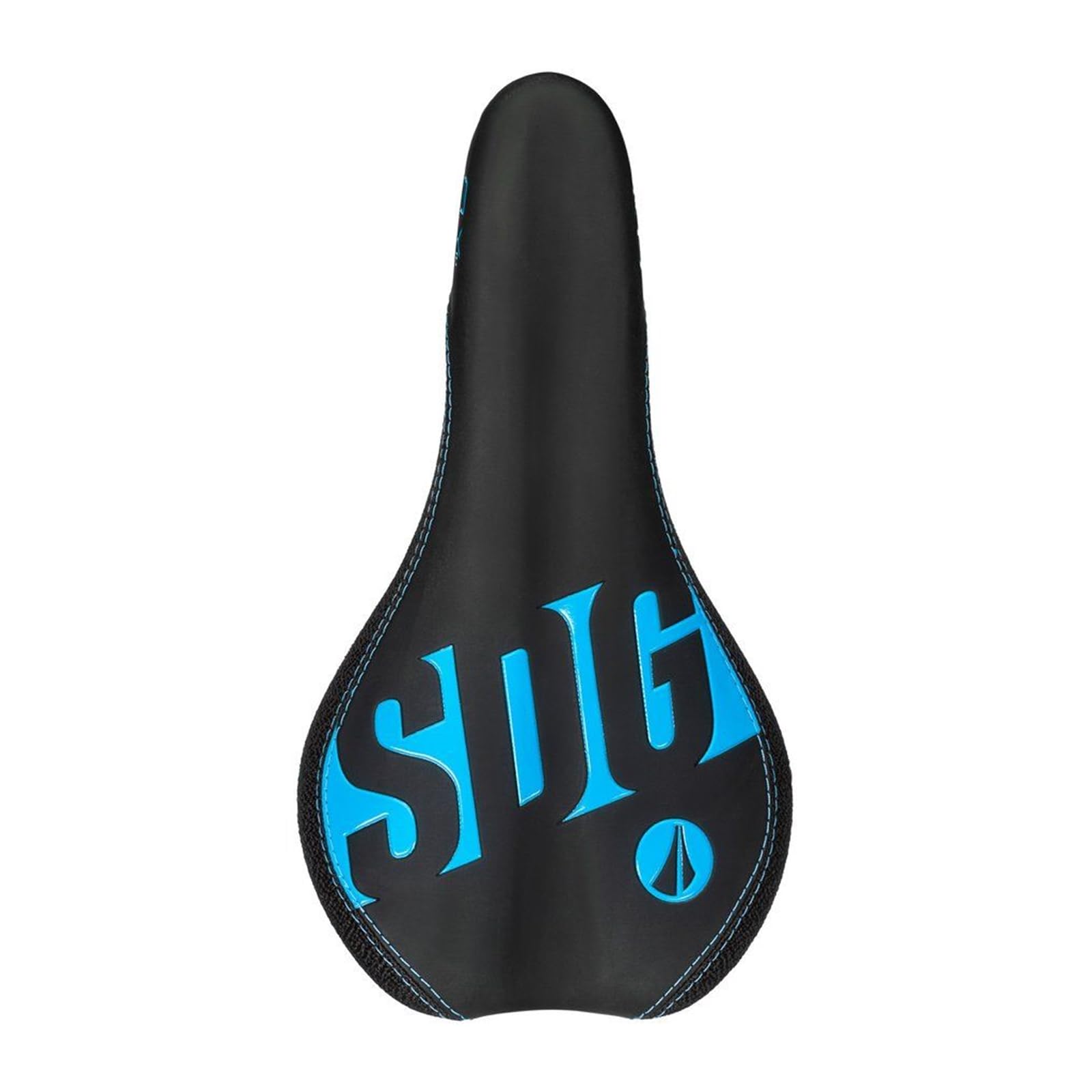 SDG Fly JR Bridge Saddle – Steel Rails 7 x 7 mm, Black/Cyan – Junior MTB & BMX Bike Seat with Compact Shape & Bold Cyan Accents