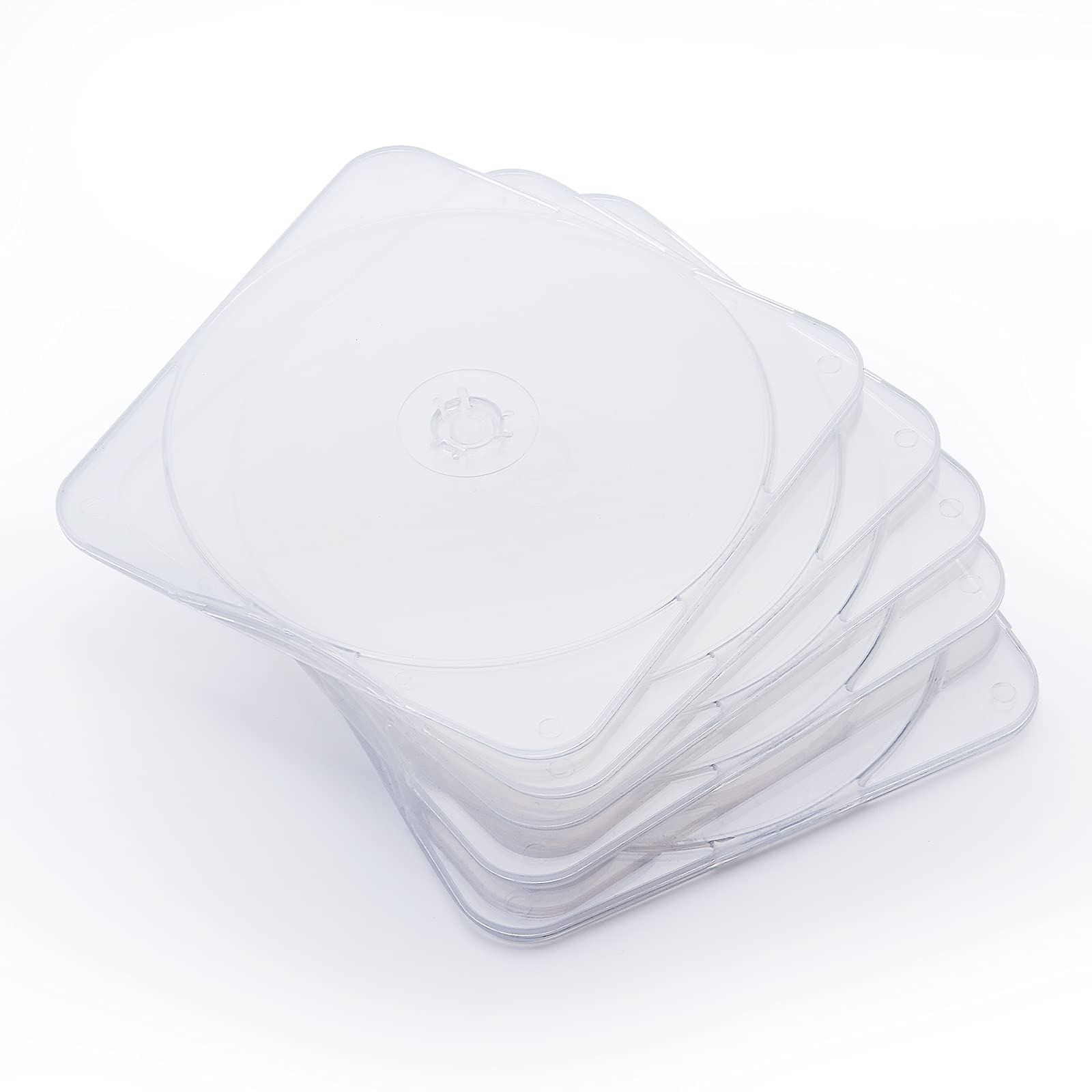 Photo 1 of Maxtek 50 Pack Ultra Slim Clear Transparent Square Shaped CD and DVD Disc Clam Shell Case with Lock, Single Disc Capacity, Durable and Impact Resistant PP Poly Plastic Case.