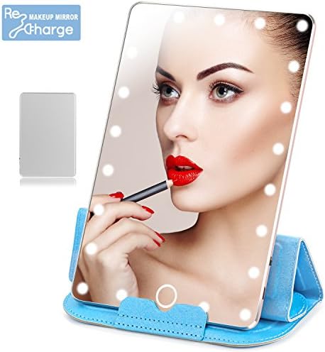LoiZau Lighted Makeup Mirror, Rechargeable 21 LEDs Dimmable 7.9 Inch Portable Vanity Makeup Mirror with Lights for Travel USB Charging (Silver)