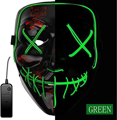 Ansee Scary Mask Halloween Cosplay Led Costume Mask El Wire Light Up Mask for Festival Parties (Scary Mask Green)