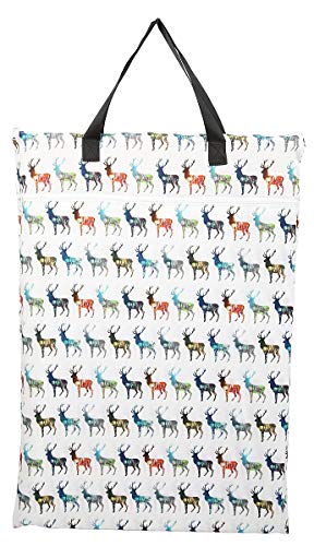 Large Hanging Wet/Dry Cloth Diaper Pail Bag for Reusable Diapers or Laundry (Deer Forest)