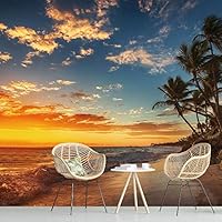Wall Mural Beach and Blue Sea View Removable Self-Adhesive Wallpaper Wall Decoration for Bedroom Living Room - 66x96 inches