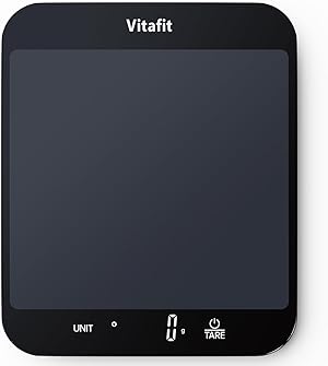 Vitafit 15kg Küchenwaage Digital, Hohe Genauigkeit 1g durch Unser Professionelle Fabrik Seit 2001, Waage Küche zum Kochen und Backen, Große Plattform 215x180mm, 3 AAA-Batterien, Schwarz