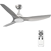 Fanliving 52 Inch Quiet DC Motor Ceiling Fan with Light Remote Control, Indoor 3 Blade Silver Modern Ceiling Fan for Bedroom 