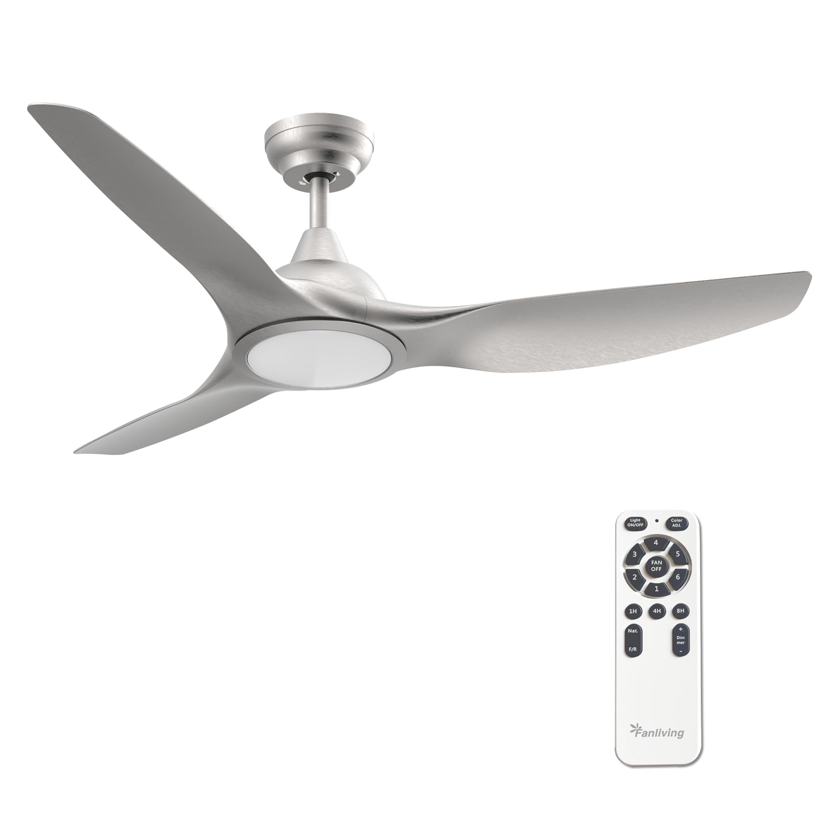 52 Inch Quiet DC Motor Ceiling Fan with Light Remote Control, Indoor 3 Blade Silver Modern Ceiling Fan for Bedroom Living Room Porch