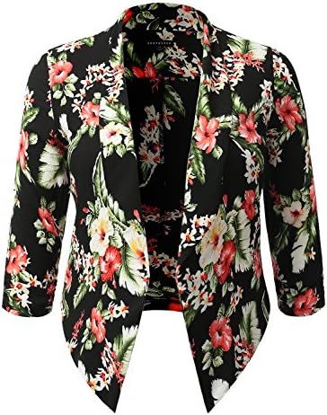 SHOPQUEEN Plus Size Open Front Thin Blazer Cardigan Office Work Formal Jacket BLACKRED 1XL