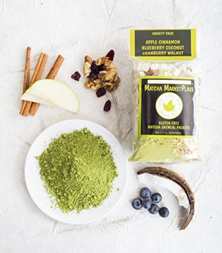 Matcha Oatmeal- Whole Grain Oats, Gluten Free, Combined with Matcha Green Tea Powder (Variety Pack I (No Sugar Added))