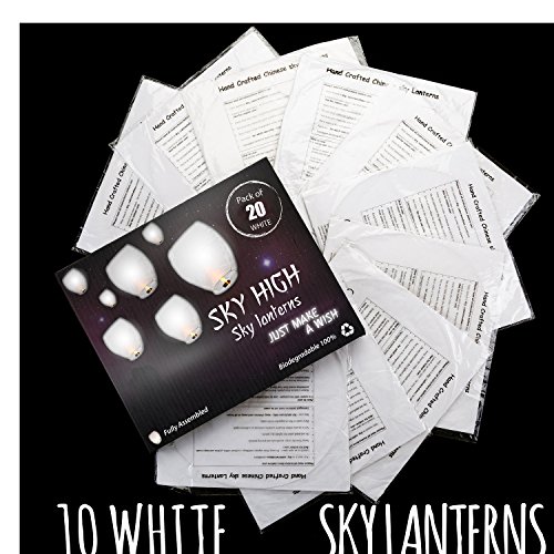 Sky High  Fully assembled and Fully biodegradable Chinese lanterns, 20-pack, white