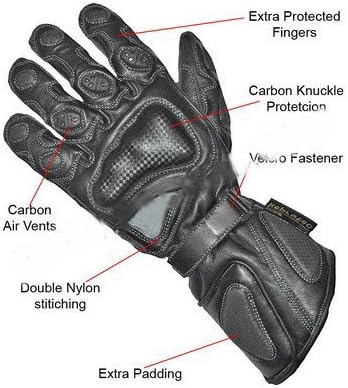 Spaceiz Heavy Duty Cowhide Leather Zeus Winter Black Motorbike Motorcycle Biker Gloves Black Size Large