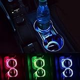 Ocamo Solar Car Cup Mat - Universal LED Cup Holder Lights, 2 Pack Solar LED Light Cup Holder Bottom Pad Mat Interior Decoration For All Cars