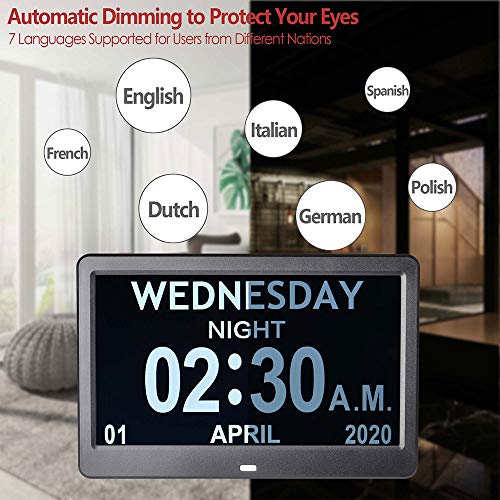 10" Digital Day Clock with Large Display 8 Alarm Dementia