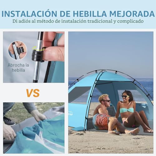 Elegear Beach Tent for 4-5 People, UV Protection UPF 50+ Portable Canopy Tent with Carry Bag Family Beach Shelter for Varar Park Camping Fishing, 220x150x127cm, Blue