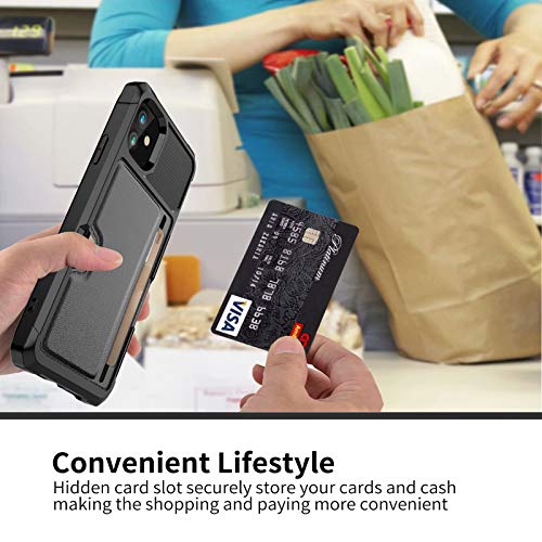 iPhone 11 2019 6.1 Case, Ranyi Slim Carbon Fiber Wallet Case with Credit Card Holder Slot Shock Absorbing Resilient TPU Rubber Defender Protective Case for Apple 2019 6.1 Inch iPhone 11 (Black)