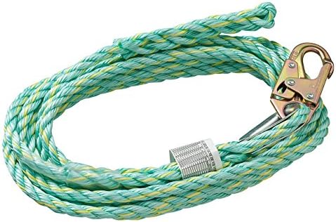 Peakworks Fall Protection V84014025 Vertical Lifeline Rope with Back Splice and Snap Hook , 25 ft. Length, Green