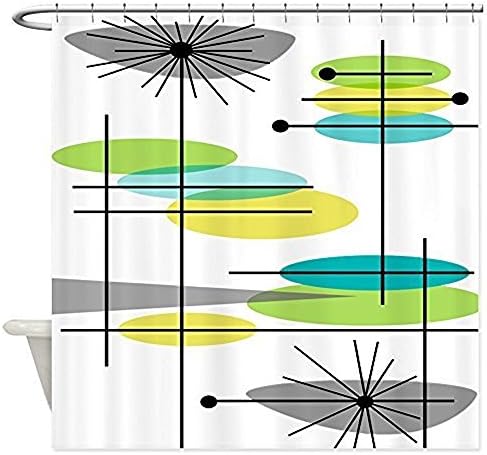 BMALL Mid Century Modern Waterproof Polyester Fabric Bathroom Shower Curtain Design Set with Hooks 72X84 inches