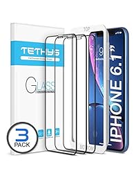 TETHYS Protector de pantalla de cristal diseñado para iPhone XR (6,1 pulgadas) [3 unidades] [cobertura de borde a borde] protección completa duradera de vidrio templado para Apple iPhone XR marco de orientación incluido (paquete de 3)
