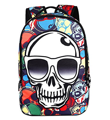 Deloom Boys Girls Lightweight Cool Skull School Book Bags Backpack for Teens Green