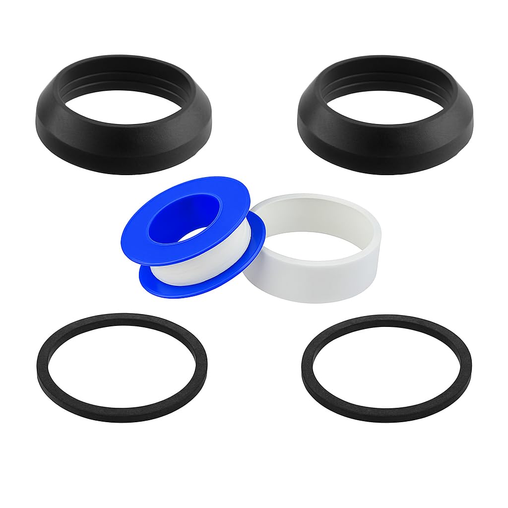 Mixed Trap Washer & PTFE Tape Set – 1½" & 1¼" Tapered + Rubber Washers for Sink, Bath, Basin Trap Inlet/Outlet – ½"x480" Thread Seal Tape – Leak Repair Kit