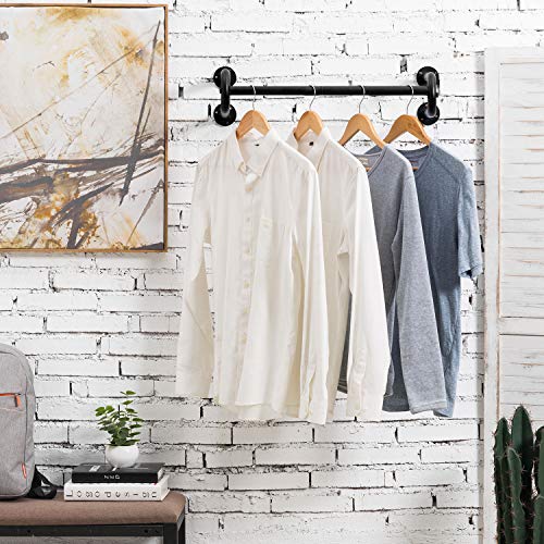 MyGift Modern Black Metal Clothes Rod Wall Mounted Hanging Garment