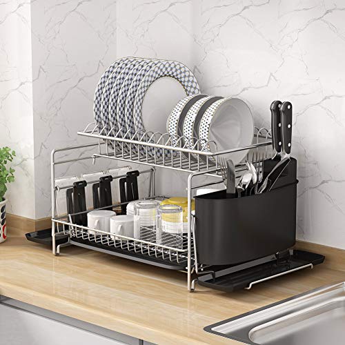 1Easylife Dish Drying Rack, 2 Tier Large Kitchen Dish Rack with